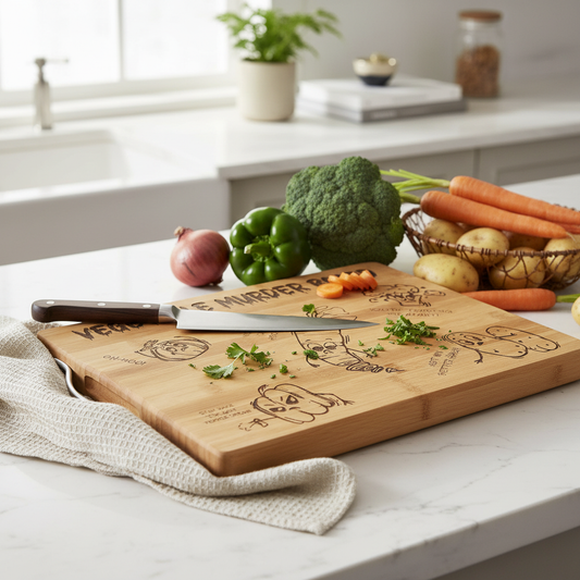 🥕 Vegetable Murder Board – Funny Engraved Bamboo Cutting Board
