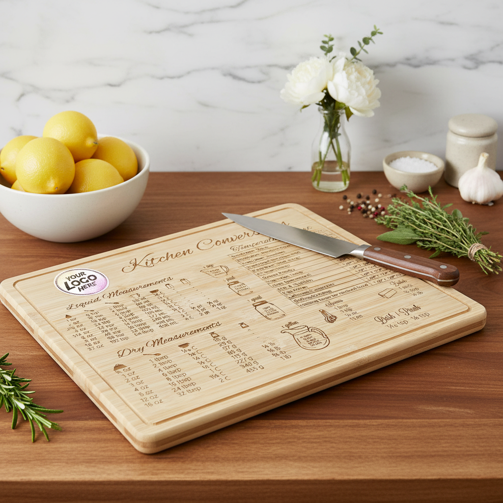Personalized Kitchen Conversion Cutting Board – Engraved Bamboo Measurement & Temperature Chart Gift