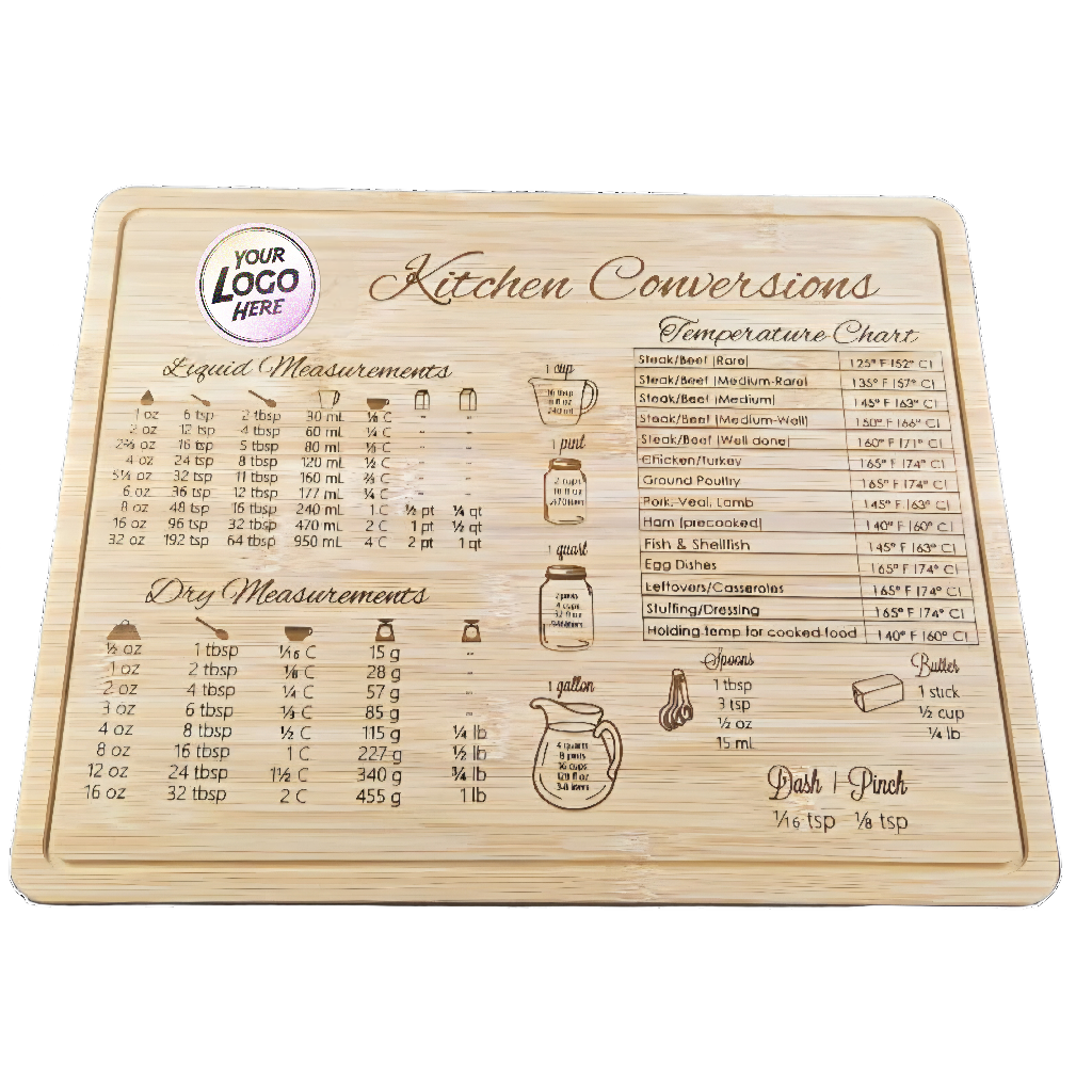 Personalized Kitchen Conversion Cutting Board – Engraved Bamboo Measurement & Temperature Chart Gift