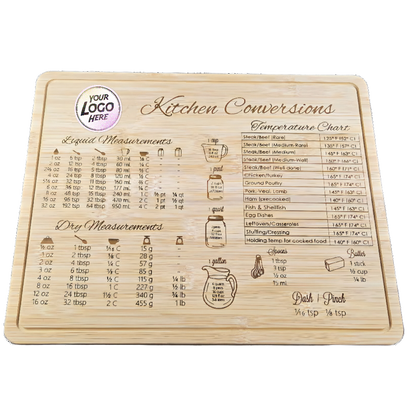 Personalized Kitchen Conversion Cutting Board – Engraved Bamboo Measurement & Temperature Chart Gift
