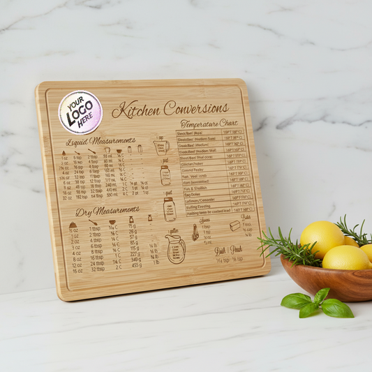 Personalized Kitchen Conversion Cutting Board – Engraved Bamboo Measurement & Temperature Chart Gift