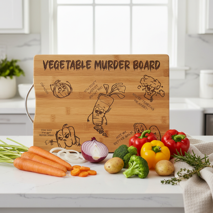 🥕 Vegetable Murder Board – Funny Engraved Bamboo Cutting Board