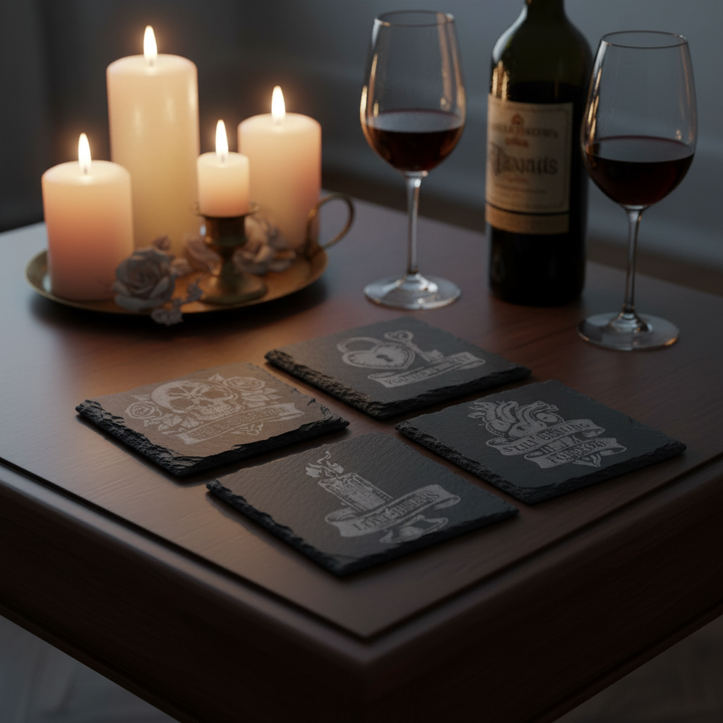 👉 Dark Romance Slate Coaster Set – Gothic Valentine’s Day Gift for Couples