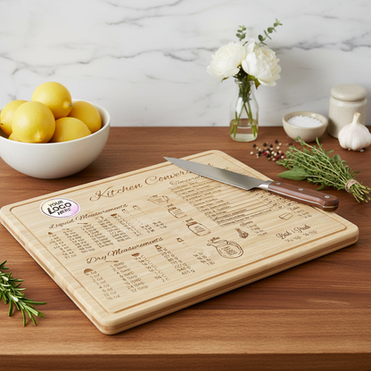 Personalized Kitchen Conversion Cutting Board – Engraved Bamboo Measurement & Temperature Chart Gift