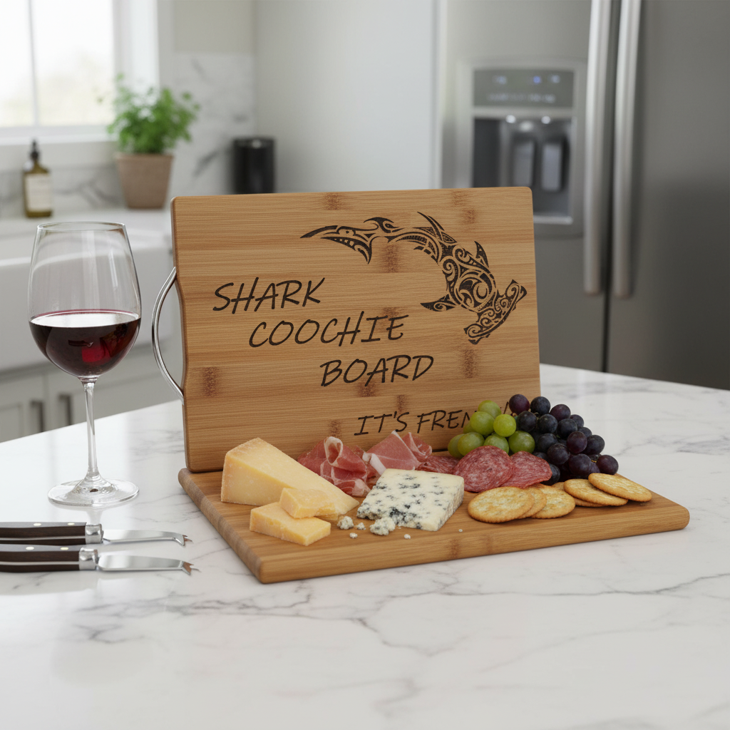 🦈 Shark Coochie Board – Funny Engraved Bamboo Cutting Board | Charcuterie Gift