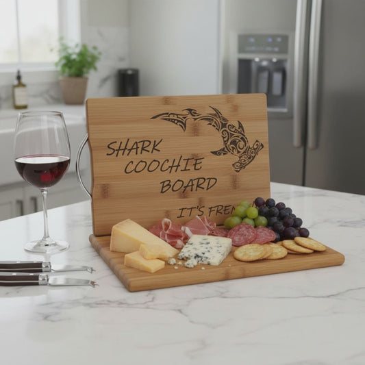 🦈 Shark Coochie Board – Funny Engraved Bamboo Cutting Board | Charcuterie Gift