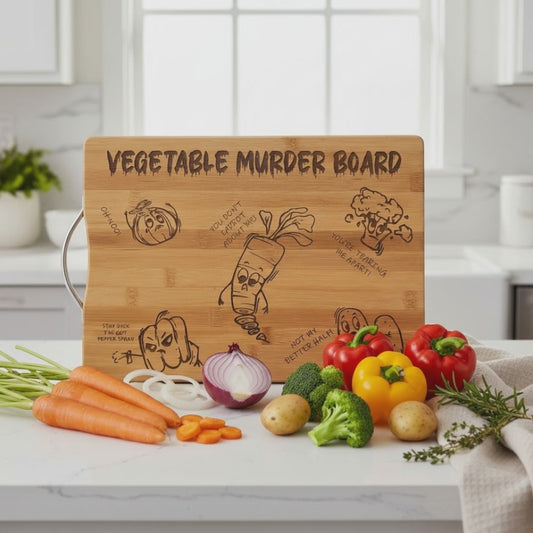 🥕 Vegetable Murder Board – Funny Engraved Bamboo Cutting Board