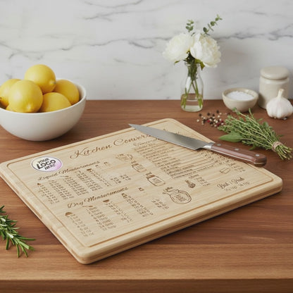 Personalized Kitchen Conversion Cutting Board – Engraved Bamboo Measurement & Temperature Chart Gift
