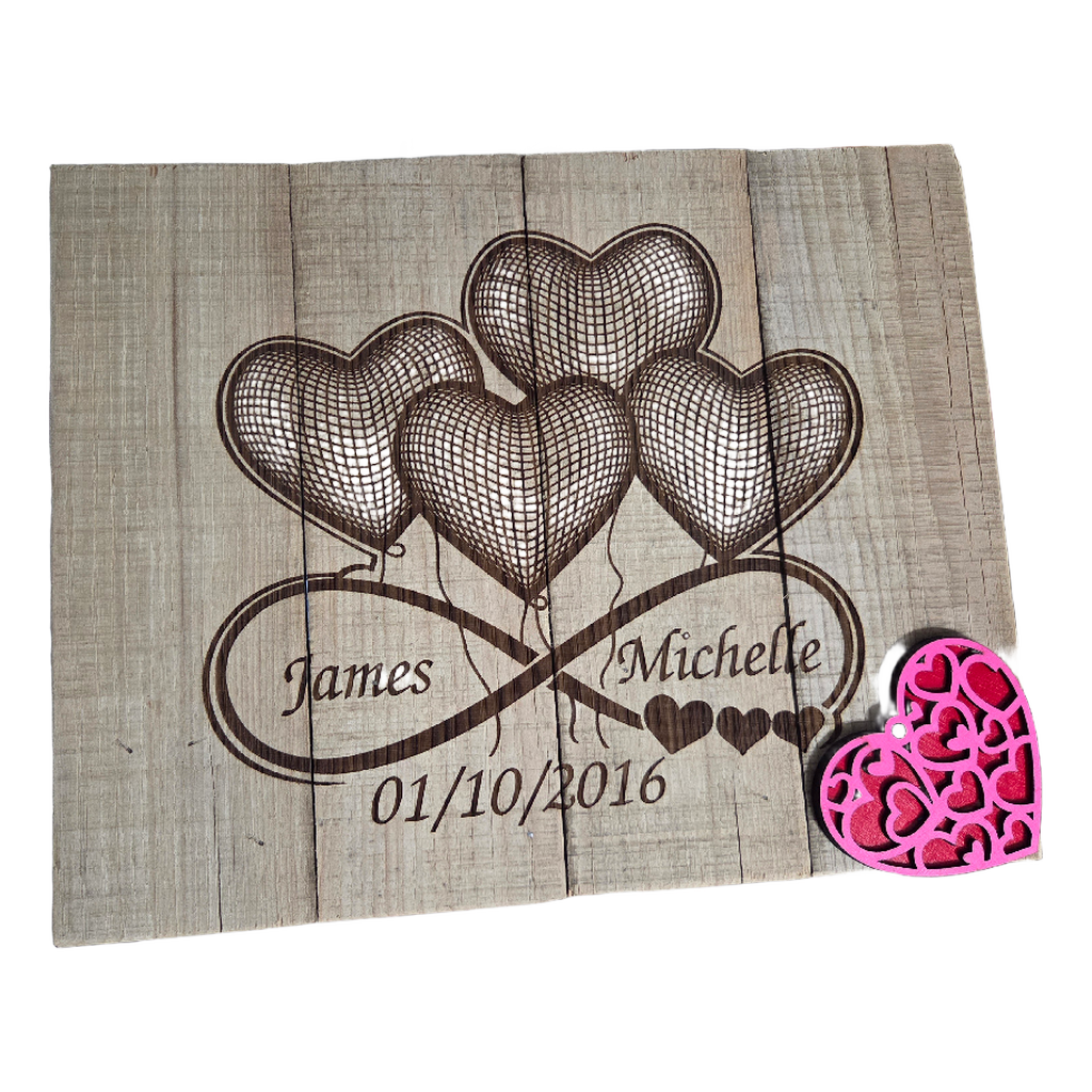 Personalized Reclaimed Wood Love Sign – Infinity Hearts Design