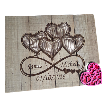 Personalized Reclaimed Wood Love Sign – Infinity Hearts Design